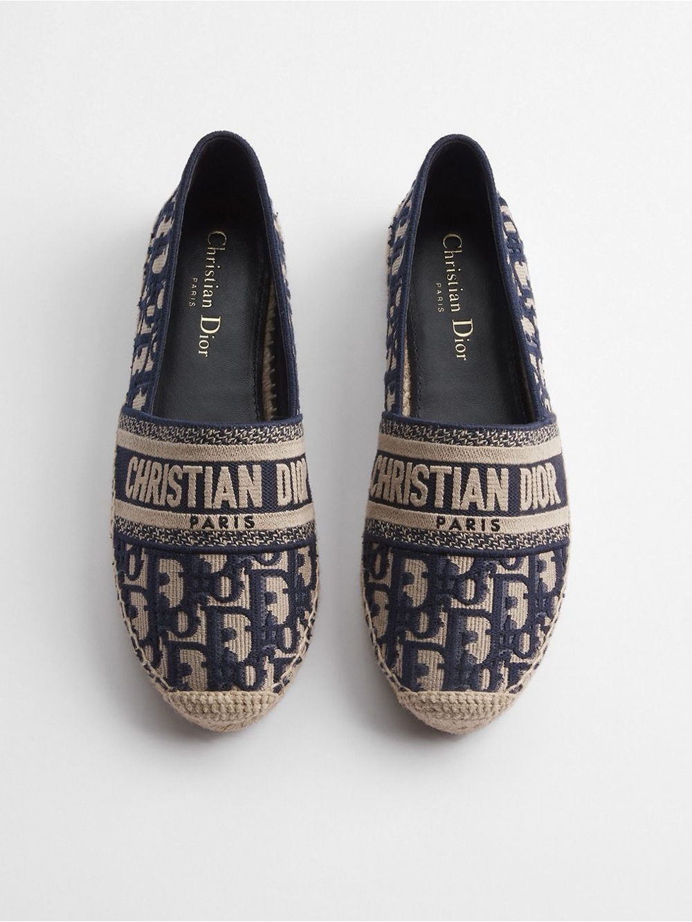 Dior Navy & Beige Canvas Logo Slip-On Espadrilles